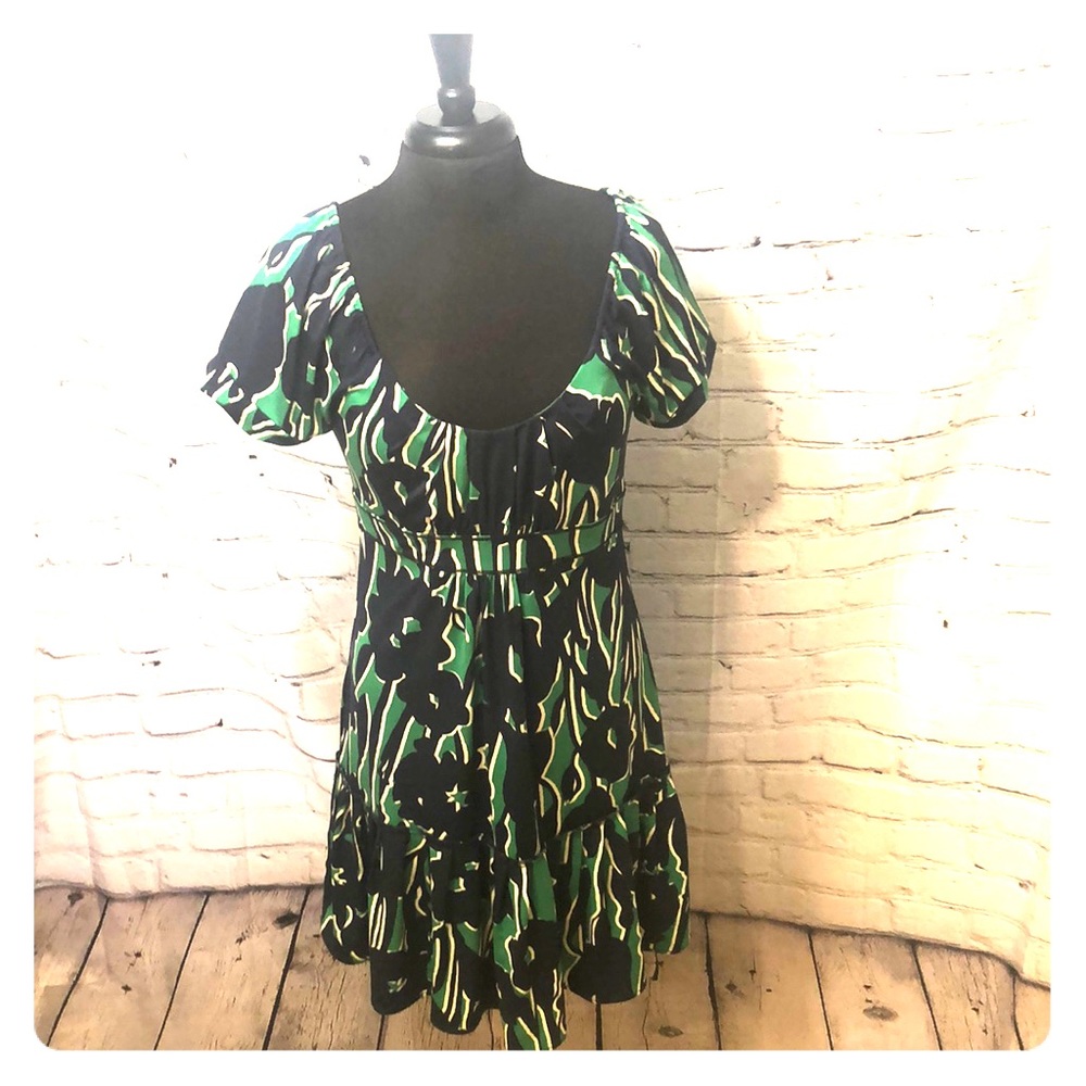 BCBGMaxAzria Green & Blue Floral Dress Size Medium